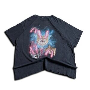 Laser Cat Vintage Graphic Tee Shirt Funny Retro Y2K Grunge Archive Size XL
